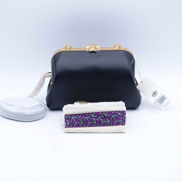NEW Tory Burch Women's Cleo Small Leather Bag 74139-001 Black/Gold $598 MSRP - Picture 1 of 11